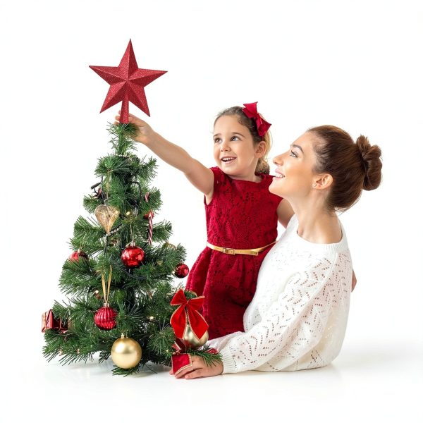 Christmas Tree Topper Hanaive Red Glitter Star-2