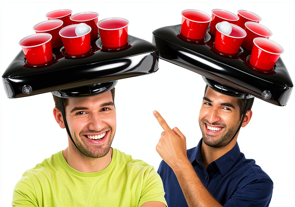 Inflatable Pong Hats set up on a patio table