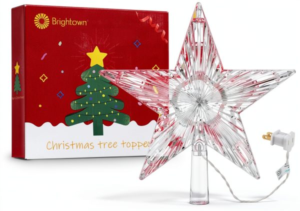 Brightown Christmas Tree Topper Transparent Star Plastic-6