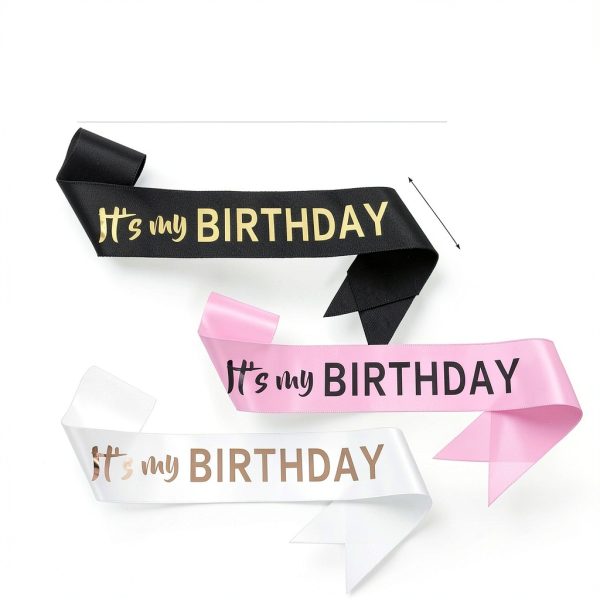 TIESOME Birthday Sash Satin Gold Foil Adult Party Favor-1