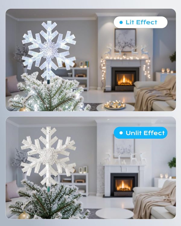 Brightown Snowflake Christmas Tree Topper Star with Lights-1