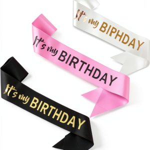 TIESOME Birthday Sash Satin Gold Foil Adult Party Favor-0