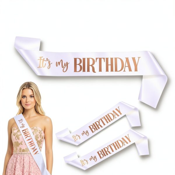 Xthrotsenk Birthday Sash Satin Fabric Gold Text Party-1