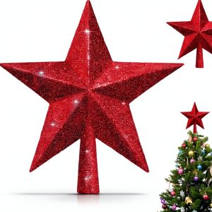 Christmas Tree Topper Hanaive Red Glitter Star-0