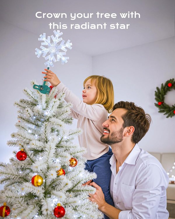 Brightown Snowflake Christmas Tree Topper Star with Lights-3