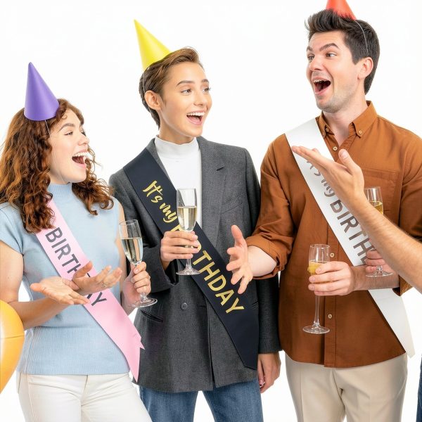 TIESOME Birthday Sash Satin Gold Foil Adult Party Favor-5