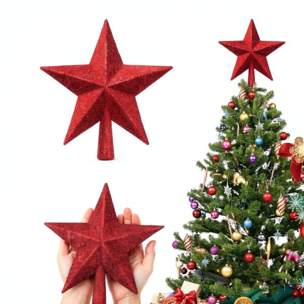 Christmas Tree Topper Hanaive Red Glitter Star-1
