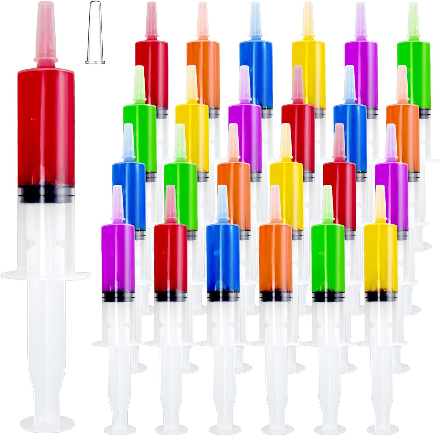 Hiwu jello shot syringes being filled with colorful gelatin