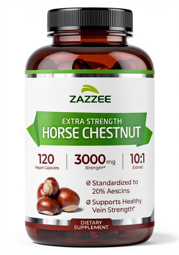 Horse Chestnut Extract Zazzee 3000mg 20% Aescins 120 Vegan Caps-0